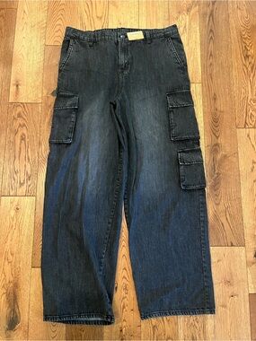 Black Cargo Denim Pants with Utility Pockets Unisex